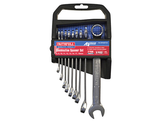 Faithfull Chrome Vanadium Combination Spanner Set, 9 Piece FAISPASETC9