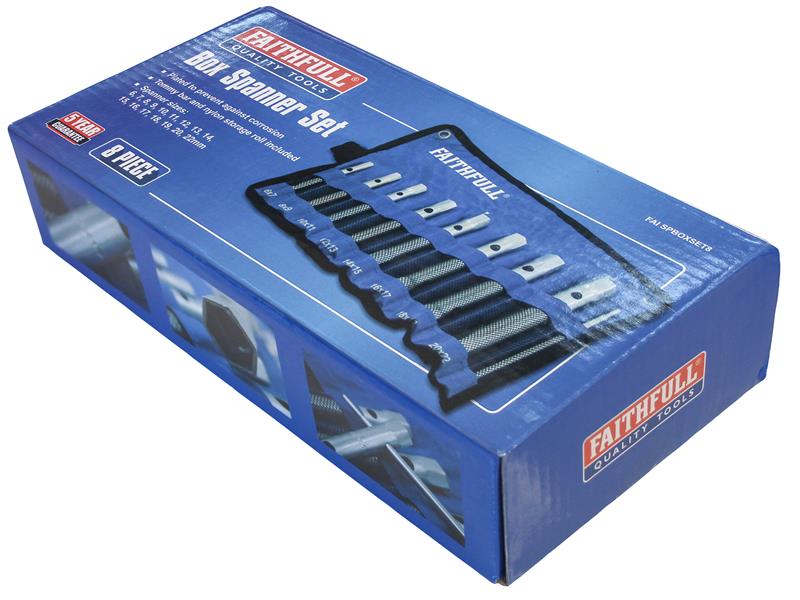Faithfull Box Spanner Set 8 Piece Metric Double Ended 6 to 22mm FAISPBOXSET8