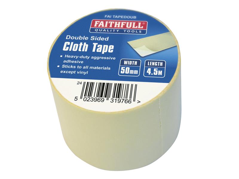 Faithfull Heavy-Duty Double-Sided Cloth Tape 50mm x 4.5m FAITAPEDOUB