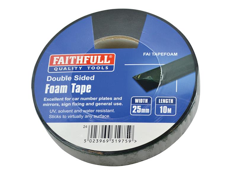 Faithfull Double-Sided Foam Tape Black 25mm x 10m FAITAPEFOAM