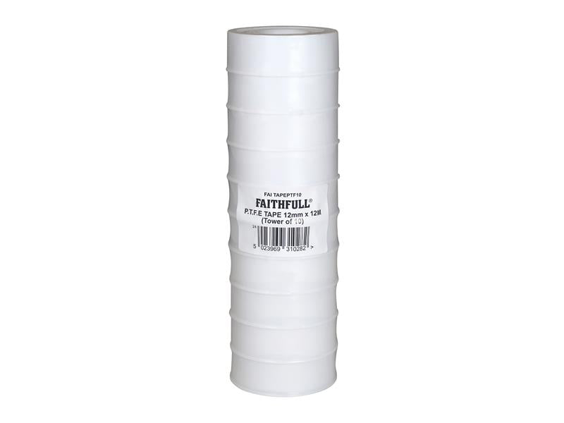 Faithfull P.T.F.E Tape 12mm x 12m White (Pack 10) FAITAPEPTF10