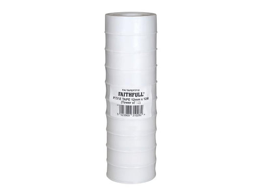 Faithfull P.T.F.E Tape 12mm x 12m White (Pack 10) FAITAPEPTF10