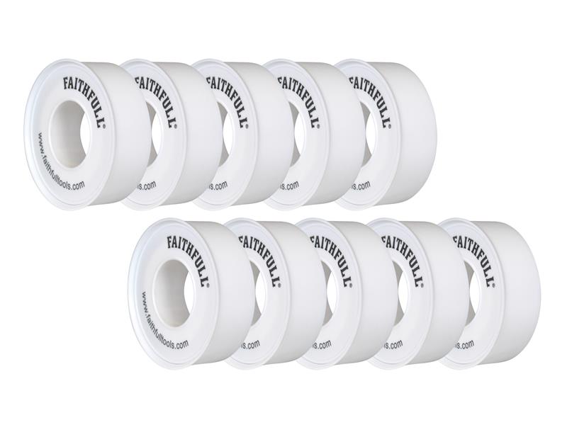 Faithfull P.T.F.E Tape 12mm x 12m White (Pack 10) FAITAPEPTF10