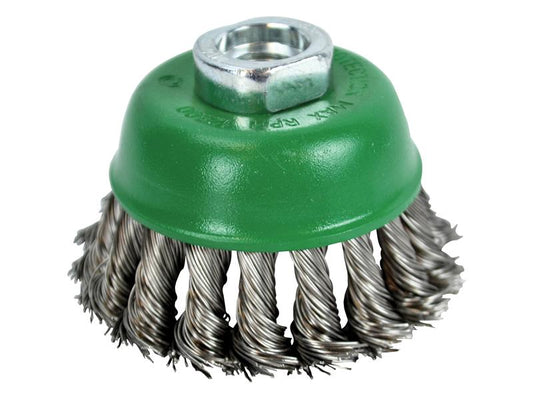 Faithfull Wire Cup Brush Twist Knot 65mm M14x2, 0.50mm Stainless Steel Wire FAIWBT65S