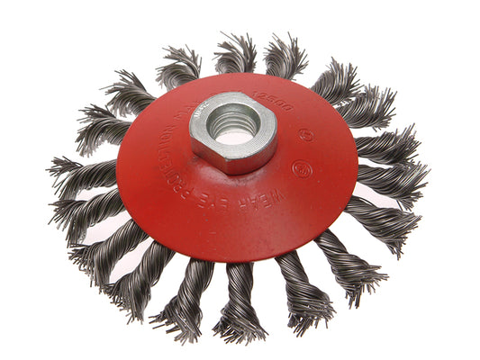 Faithfull Conical Wire Brush 115mm M14x2 Bore, 0.50mm Wire FAIWBTC115