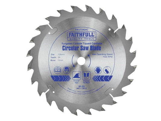Faithfull TCT Cordless Trimsaw Blade 136 x 10mm x 24T POS FAIZ13624C