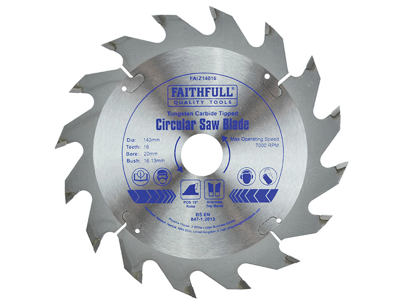 Faithfull TCT Circular Saw Blade 140 x 20mm x 16T POS FAIZ14016