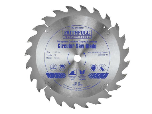 Faithfull TCT Cordless Trimsaw Blade 150 x 10mm x 24T POS FAIZ15024C