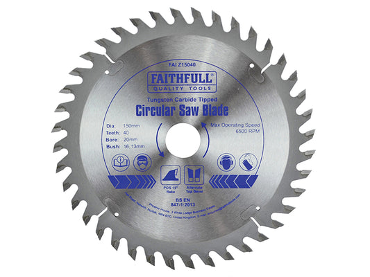 Faithfull TCT Circular Saw Blade 150 x 20mm x 40T POS FAIZ15040