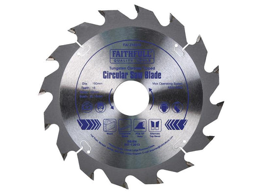 Faithfull TCT Circular Saw Blade 160 x 30mm x 16T POS FAIZ16016