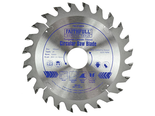 Faithfull TCT Circular Saw Blade 160 x 30mm x 24T POS FAIZ16024