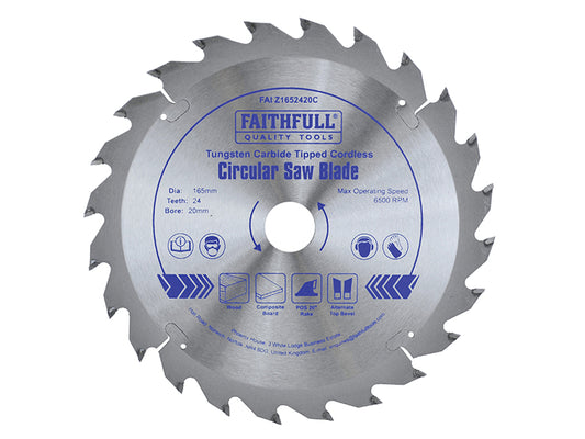 Faithfull TCT Cordless Trimsaw Blade 165 x 20mm x 24T POS FAIZ1652420C
