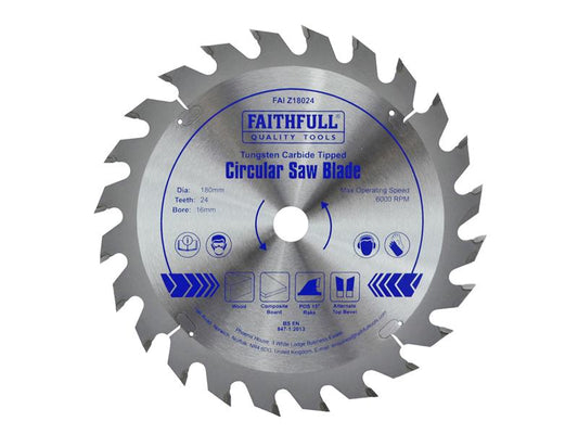 Faithfull TCT Circular Saw Blade 180 x 16mm x 24T POS FAIZ18024