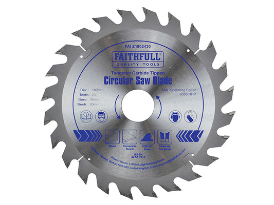 Faithfull TCT Circular Saw Blade 180 x 30mm x 24T POS FAIZ1802430