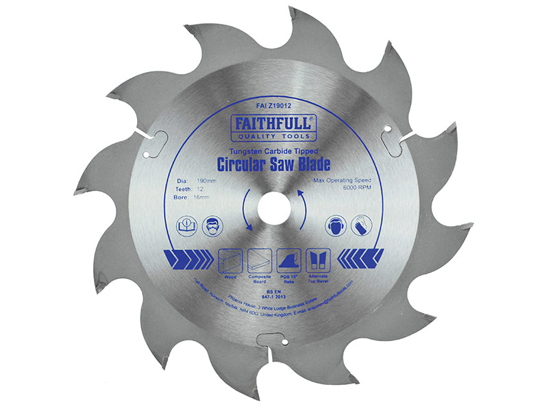 Faithfull TCT Circular Saw Blade 190 x 16mm x 12T POS FAIZ19012