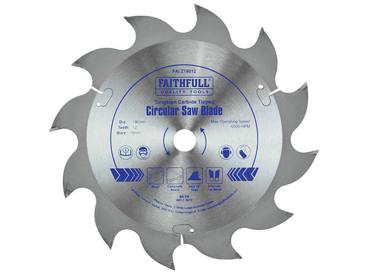 Faithfull TCT Circular Saw Blade 190 x 16mm x 12T POS FAIZ19012