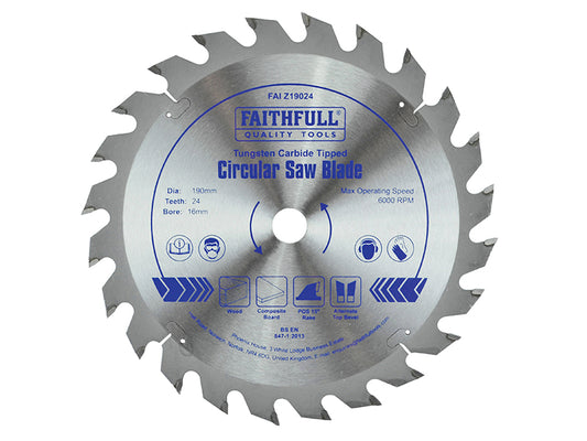 Faithfull TCT Circular Saw Blade 190 x 16mm x 24T POS FAIZ19024