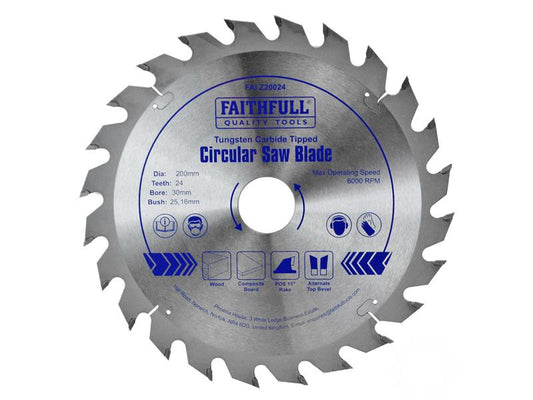 Faithfull TCT Circular Saw Blade 200 x 30mm x 24T POS FAIZ20024
