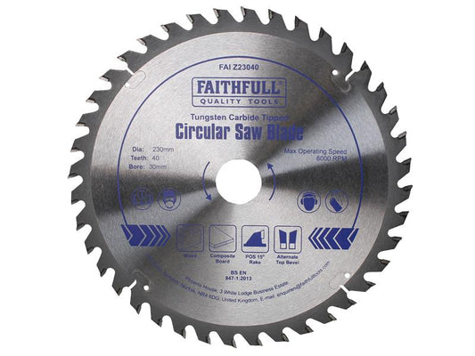 Faithfull TCT Circular Saw Blade 230 x 30mm x 40T POS FAIZ23040