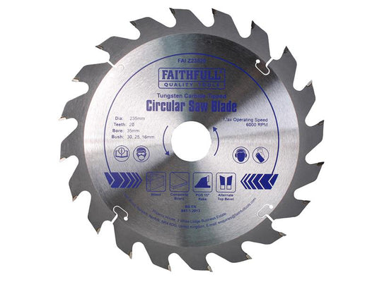 Faithfull TCT Circular Saw Blade 235 x 35mm x 20T POS FAIZ23520