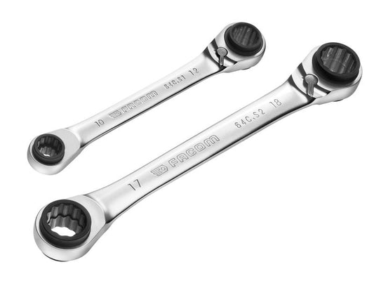 Facom Quatro Ratcheting Spanner Set 2 Piece 8x10 12x13 16x17 18x19mm FCM64CJ2PB