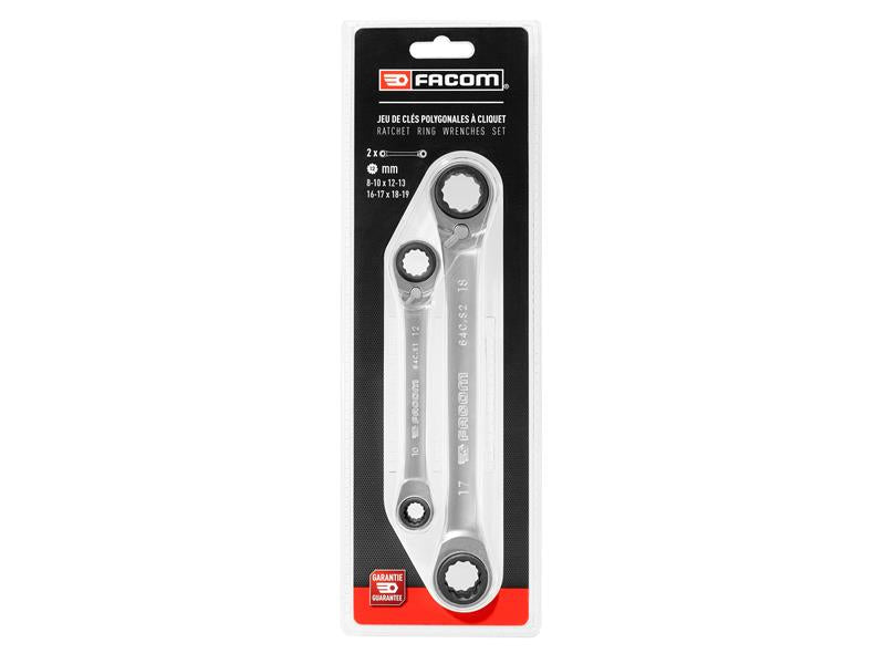 Facom Quatro Ratcheting Spanner Set 2 Piece 8x10 12x13 16x17 18x19mm FCM64CJ2PB
