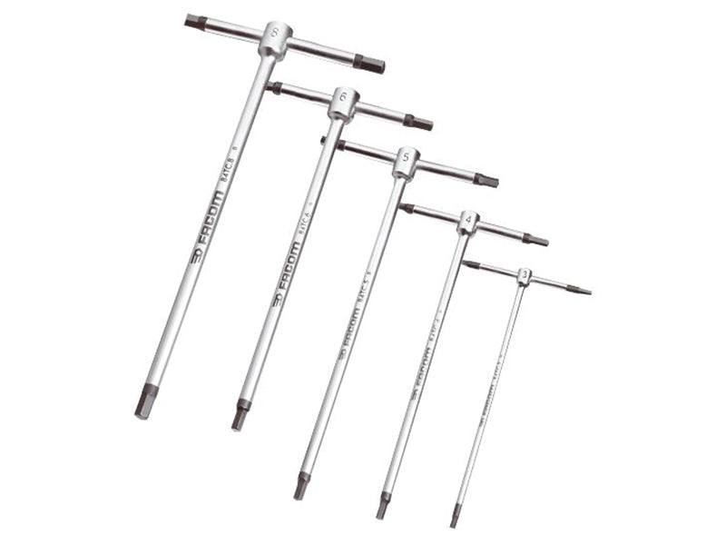Facom Metric T Handle Hexagon Key Set 5 Piece With 3 Hexagon Ends FCM84TCJE5