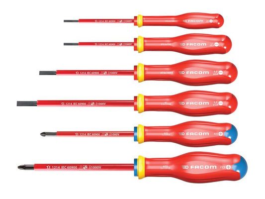 Facom Protwist VDE Screwdriver Set 6 Piece Slotted & Pozidriv FCMATDVEJ6PB