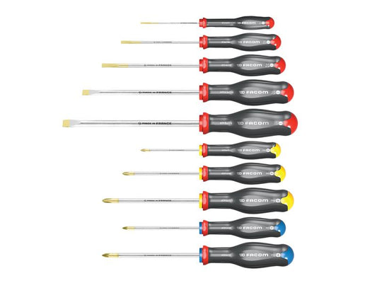 Facom Protwist Screwdriver Set 10 Piece Slotted Phillips & Pozidriv FCMATWJ10PB