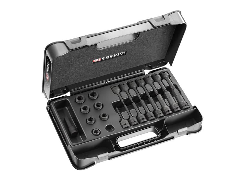 Facom 6 Point Metric Stubby Impact Socket Set 1/2in 23 Piece Cased FCMNSSJ23PB