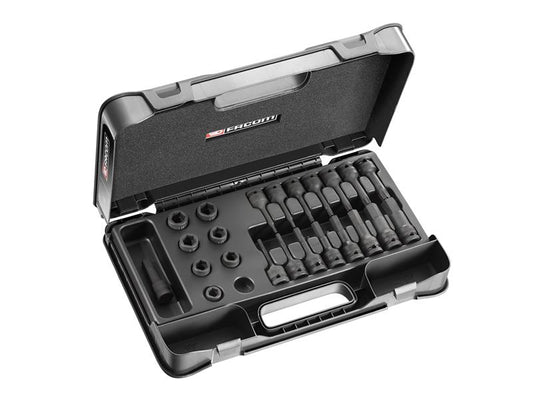 Facom 6 Point Metric Stubby Impact Socket Set 1/2in 23 Piece Cased FCMNSSJ23PB