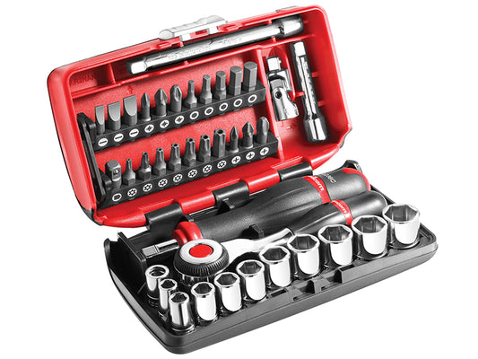 Facom 1/4in Metric Socket And Bit Set 38 Pc Standard Length Chrome FCMR360NANO
