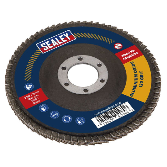 Sealey Flap Disc Aluminium Oxide �100mm �16mm Bore 120Grit FD100120E