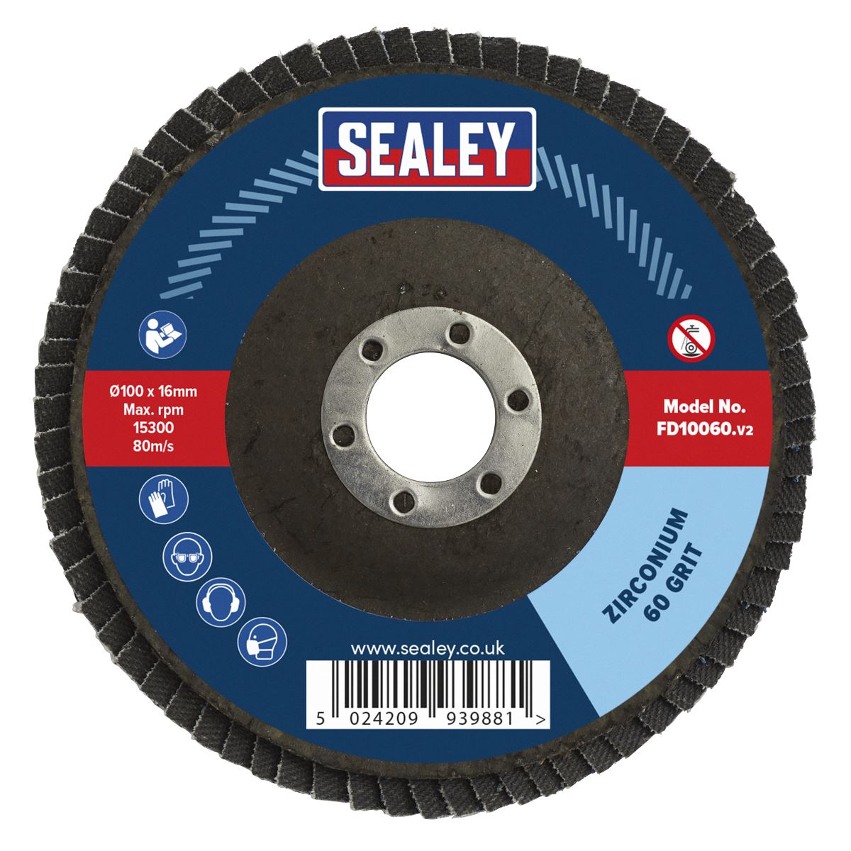 Sealey Flap Disc Zirconium �100mm �16mm Bore 60Grit FD10060