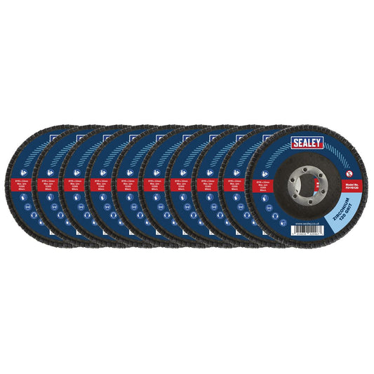 Sealey 120Grit Flap Discs Zirconium �115mm �22mm Bore - Pack of 10 FD11512010