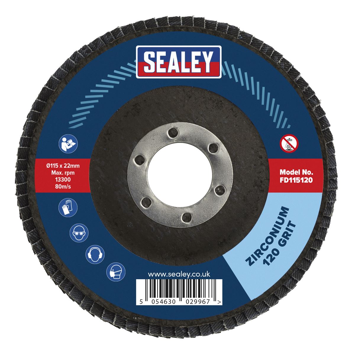 Sealey Flap Disc Zirconium �115mm �22mm Bore 120Grit FD115120