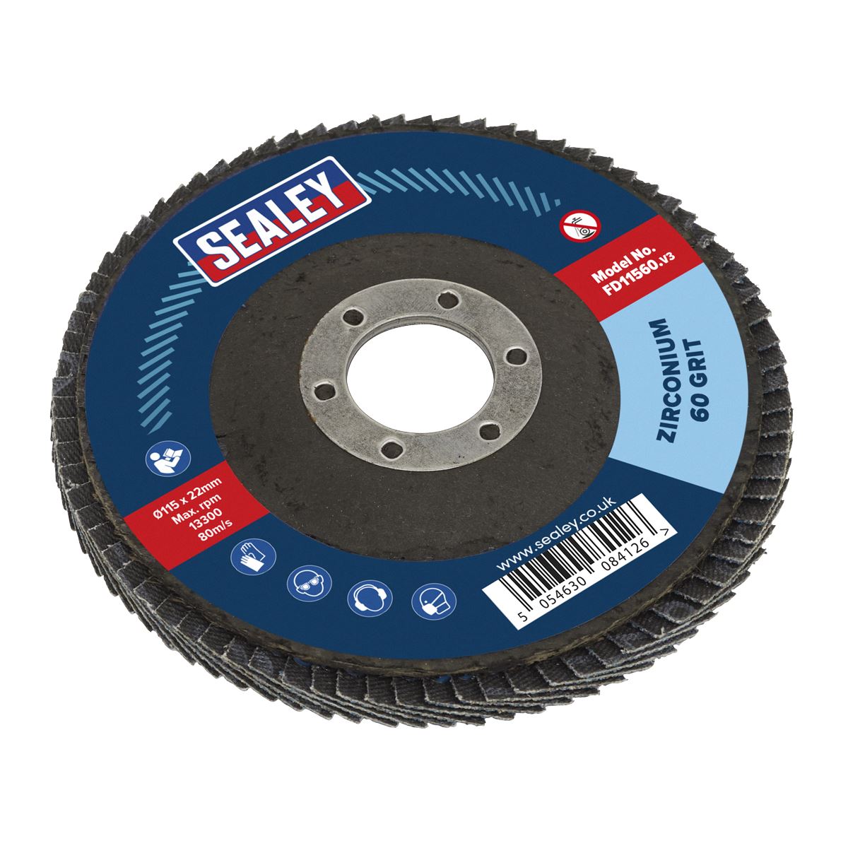 Sealey 60Grit Flap Discs Zirconium �115mm �22mm Bore - Pack of 10 FD1156010