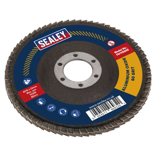 Sealey Flap Disc Aluminium Oxide �115mm �22mm Bore 60Grit FD11560E