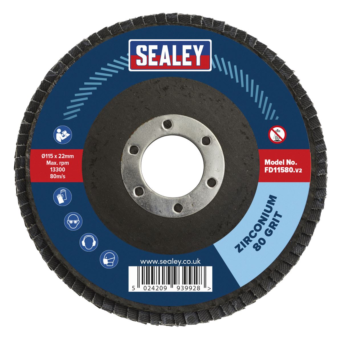Sealey Flap Disc Zirconium �115mm �22mm Bore 80Grit FD11580