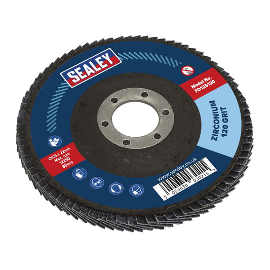 Sealey Flap Disc Zirconium �125mm �22mm Bore 120Grit FD125120