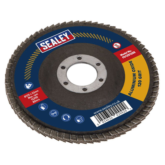 Sealey Flap Disc Aluminium Oxide �125mm �22mm Bore 120Grit FD125120E