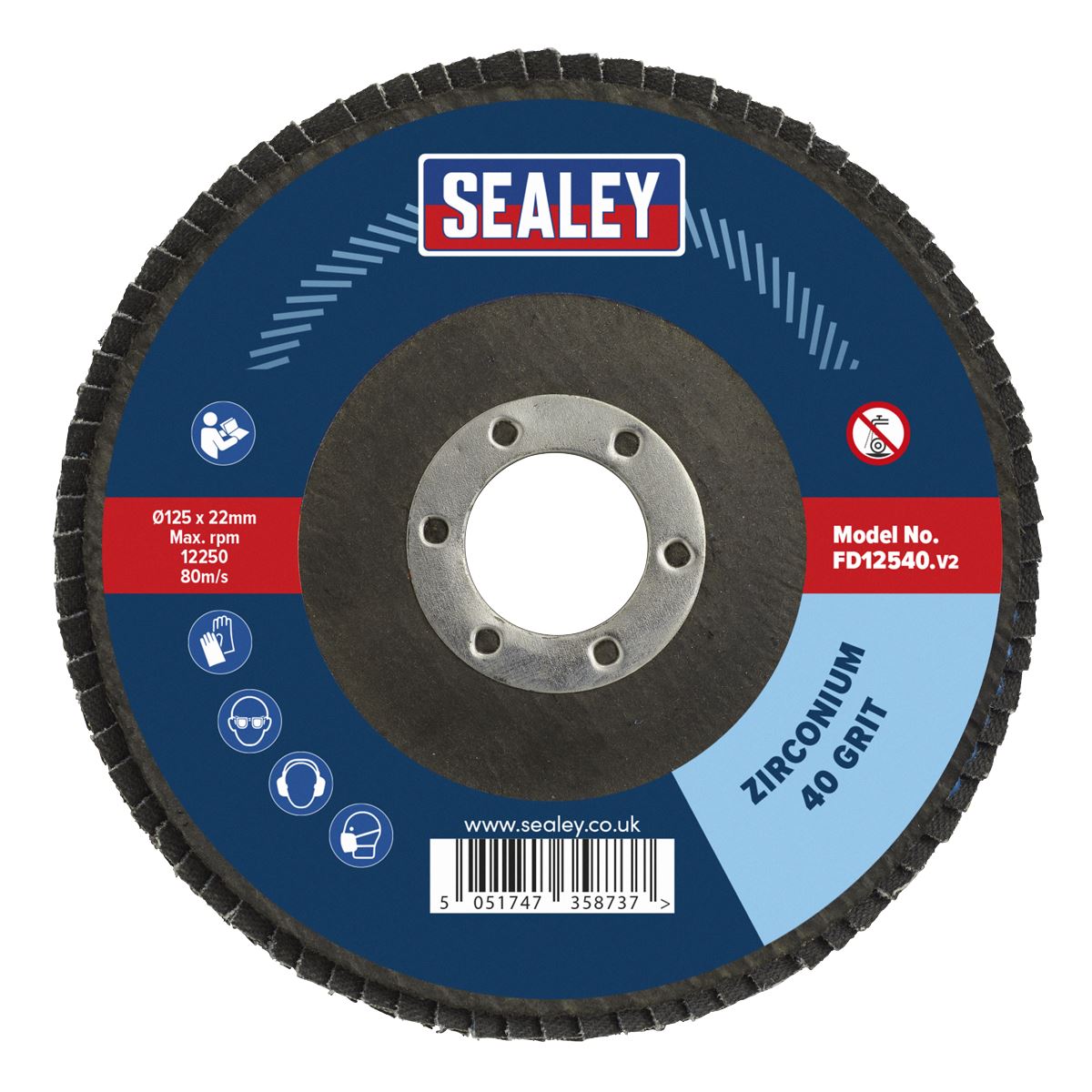 Sealey Flap Disc Zirconium �125mm �22mm Bore 40Grit FD12540