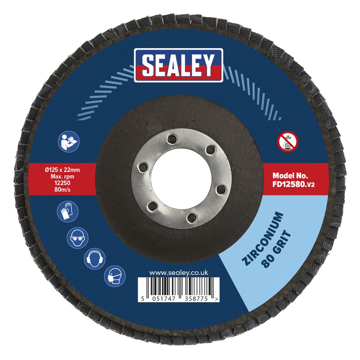 Sealey Flap Disc Zirconium �125mm �22mm Bore 80Grit FD12580