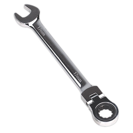 Sealey Flexi-Head Ratchet Combination Spanner 17mm 72 Tooth Bi Hex FHRCW17
