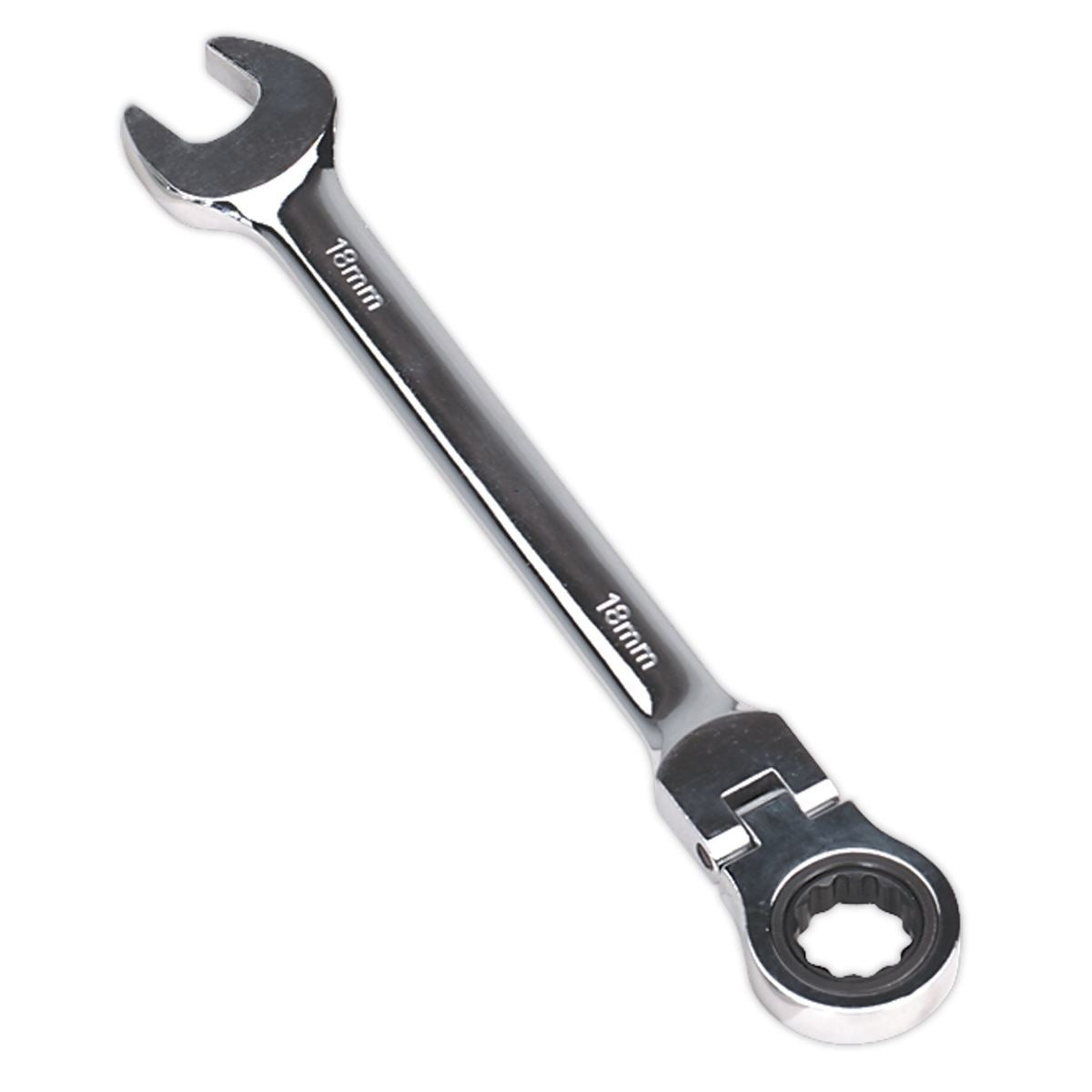 Sealey Flexi-Head Ratchet Combination Spanner 18mm 72 Tooth Bi Hex FHRCW18