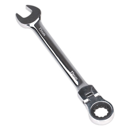 Sealey Flexi Head Ratchet Combination Spanner 19mm 72 Tooth Bi Hex FHRCW19