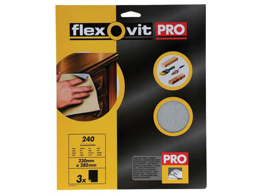 Flexovit Silicon Carbide Finishing Sanding Sheets 230 x 280mm Fine 240G (3) FLV26300
