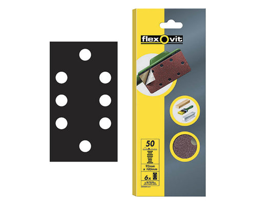 Flexovit 1/3 Sanding Sheets Quick-Release Coarse 50 Grit (Pack 6) FLV26342