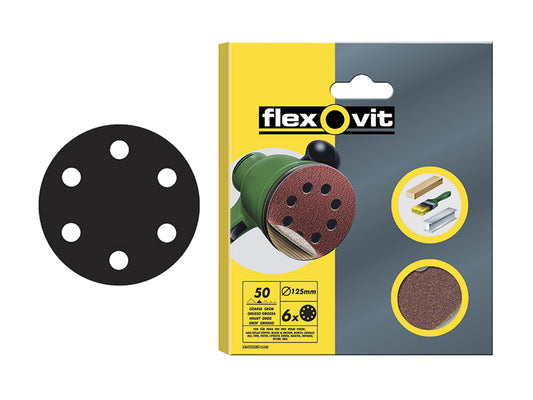 Flexovit Hook & Loop Sanding Disc 150mm Coarse 50G (Pack 6) FLV26394