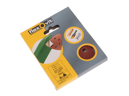 Flexovit Delta Hook & Loop Sanding Sheets 94mm Assorted (Pack 6) FLV26505